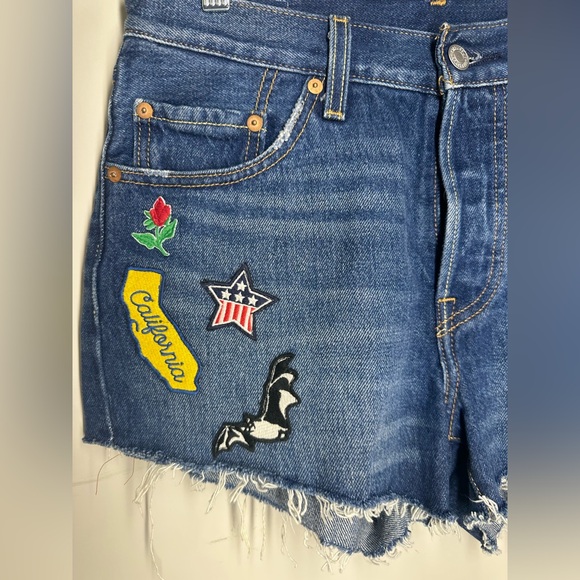 Levi's Blue Jean Shorts with Colorful Patches women size 27 - Picture 3 of 14